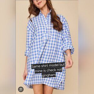 NWT The Sleep Shirt Short Blue Check 100% Linen Canada Plus Size One Size